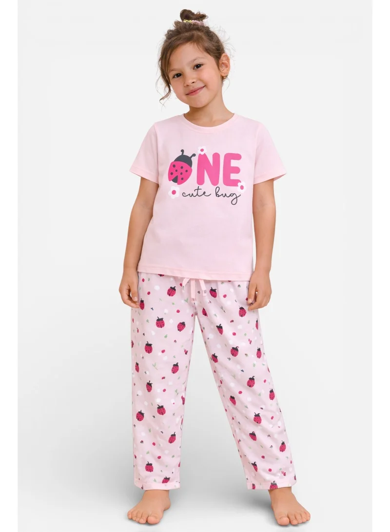Victor And Jane  Girls Ladybug “ONE” Print Cotton Pajama Set – T-Shirt & Full Pants Nightwear for Women | Best Price UAE